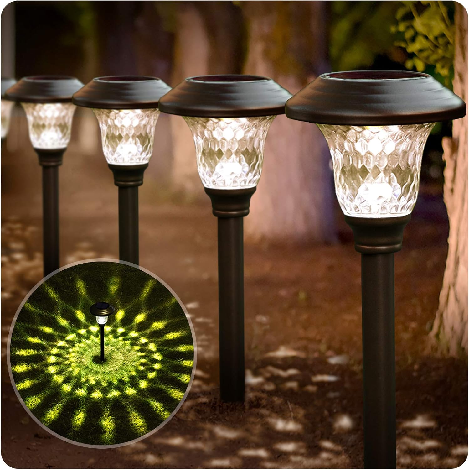 8 Pack Solar Pathway Lights Outdoor Garden Stake Glass Stainless Steel IP65 Waterproof Black A77240