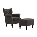 Button Tufted Rolled Arm Chair and Ottoman Charcoal Gray Velvet A8392