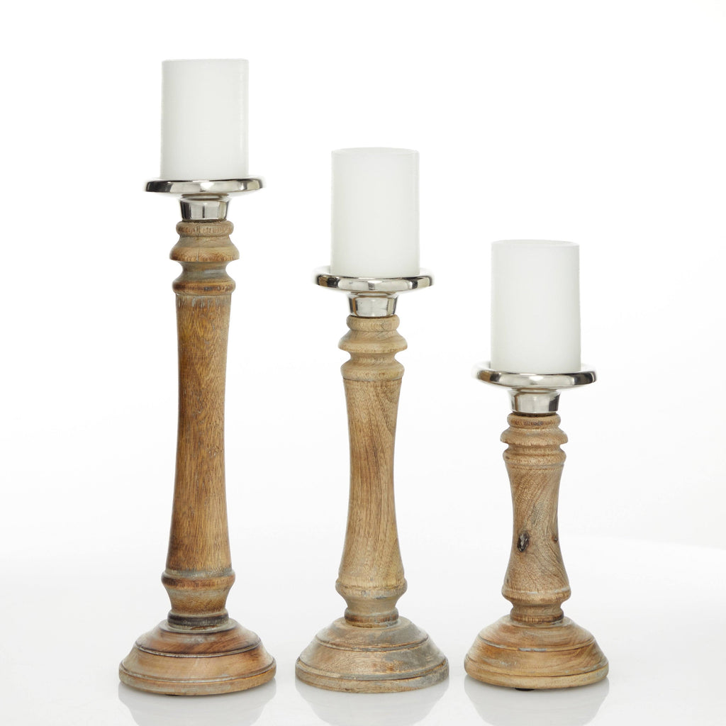 Brown Mango Wood Candle Holder Set of 3 Q56648