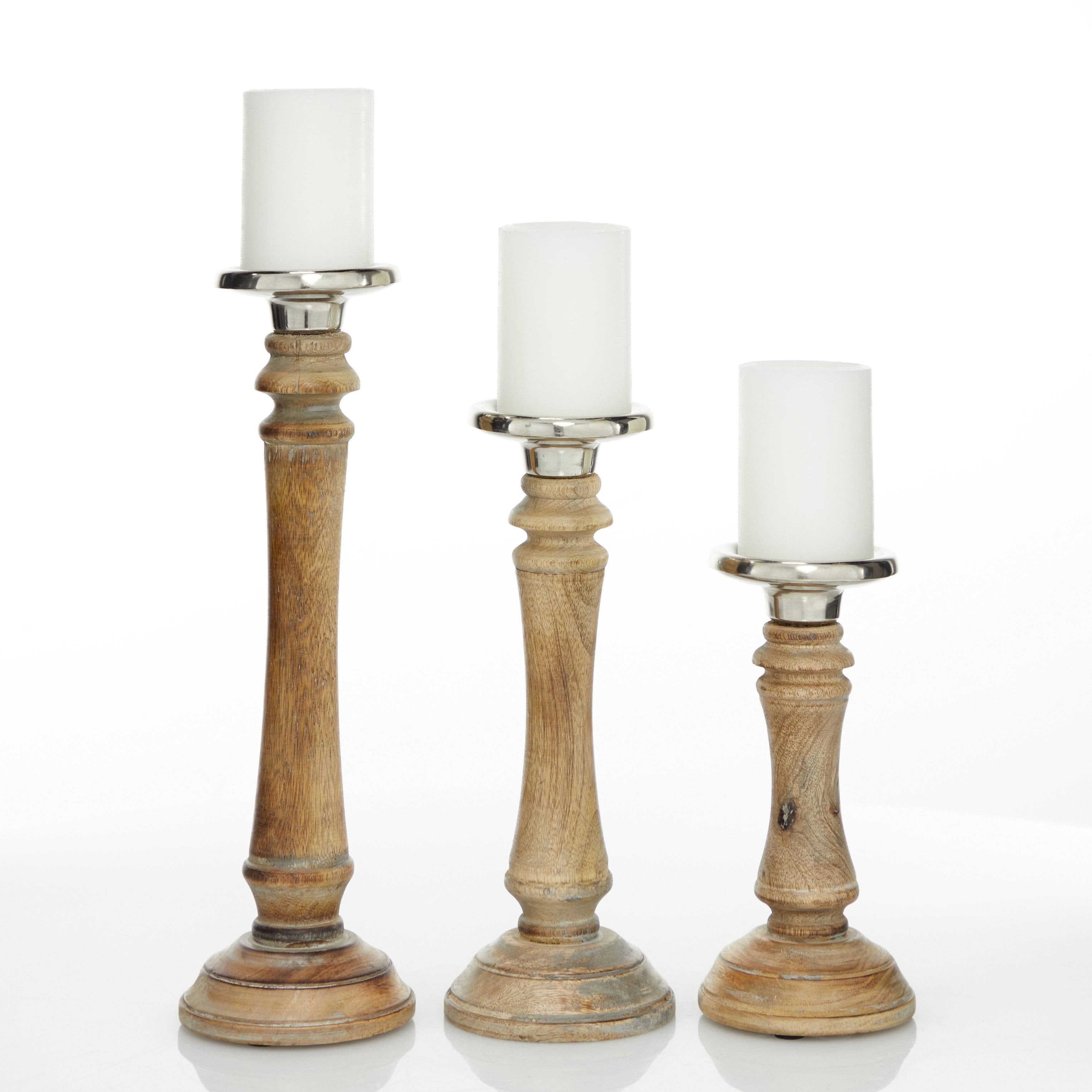 Brown Mango Wood Candle Holder Set of 3 Q56648