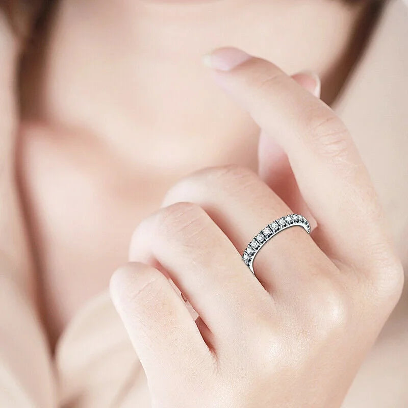 18K White Gold Plated Moissanite Half Eternity Pave Wedding Ring R74261