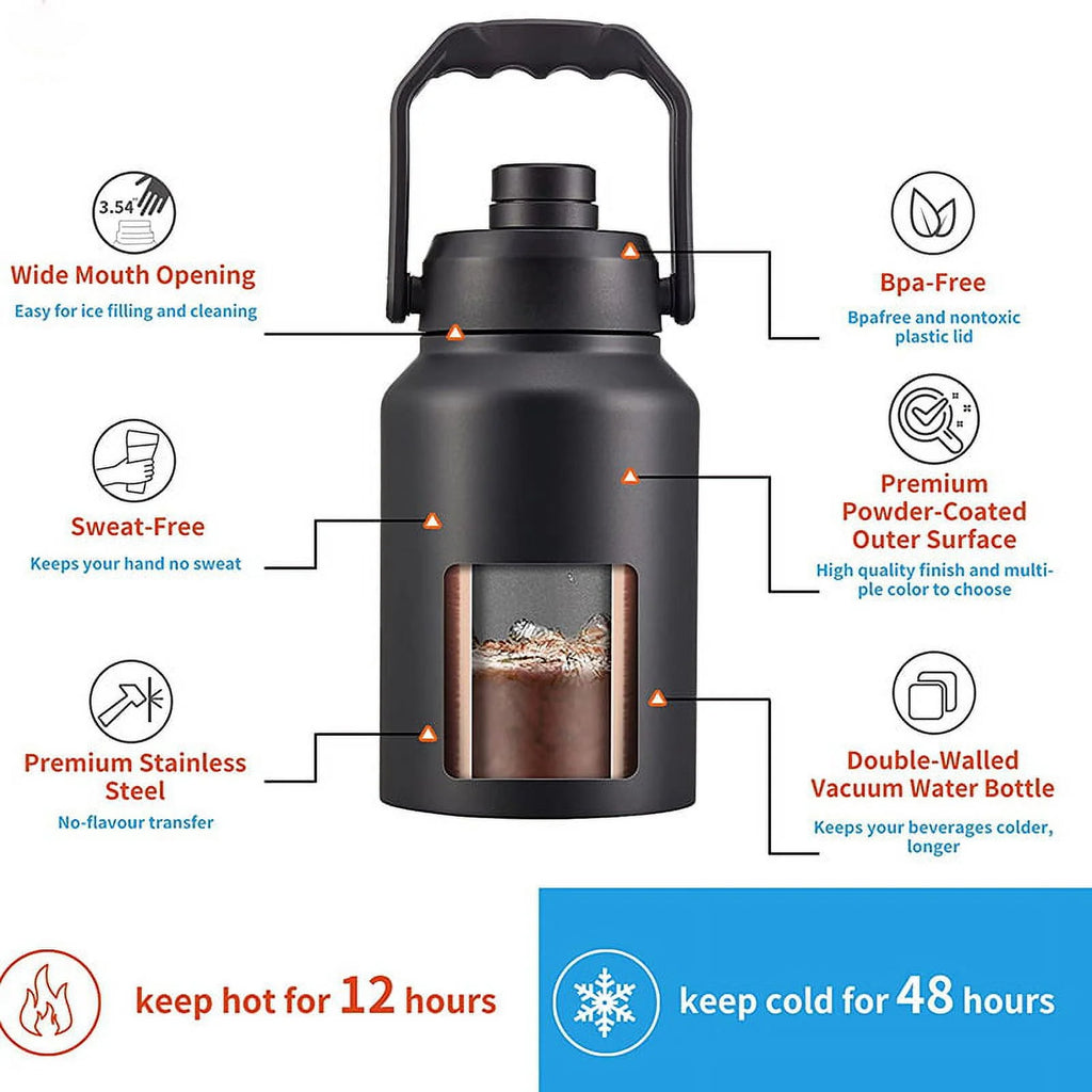 64 oz Insulated Stainless Steel Kettle with Straw and 2 Lid H60481