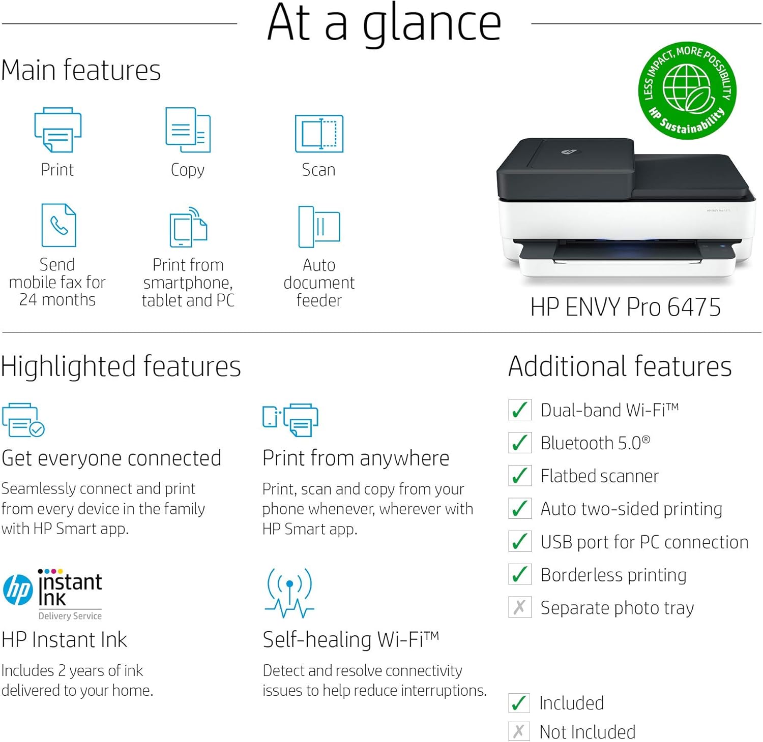 HP Envy Pro 6475 Wireless All-in-One Printer (Renewed) A4798