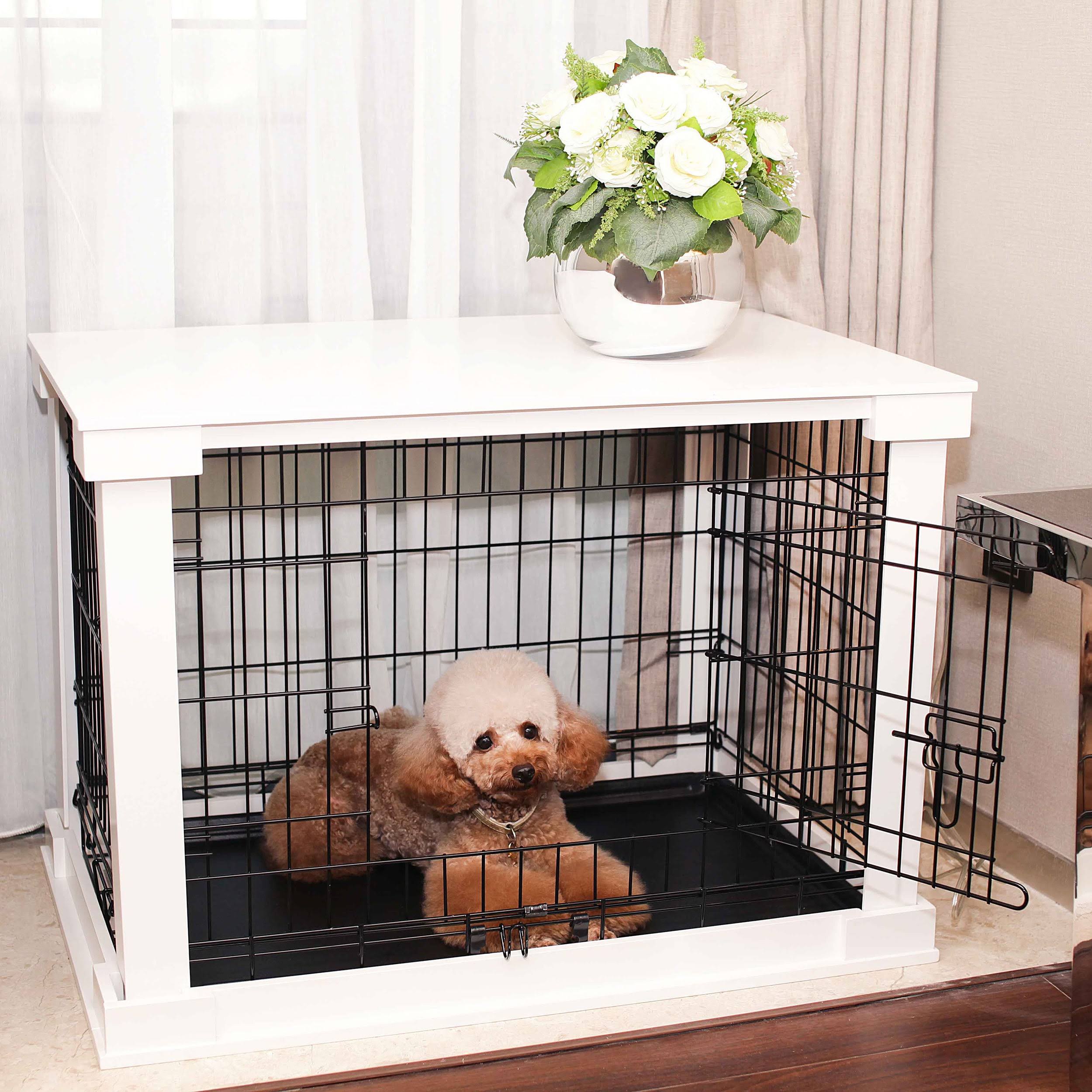 White Wooden Pet Kennel with Crate Cover Small J942626