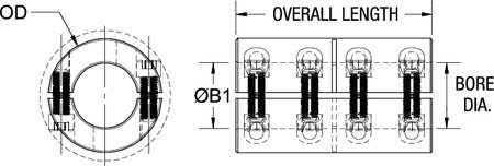 Two Piece Coupling, Bore Dia 3/4 x 1/2 in J54205