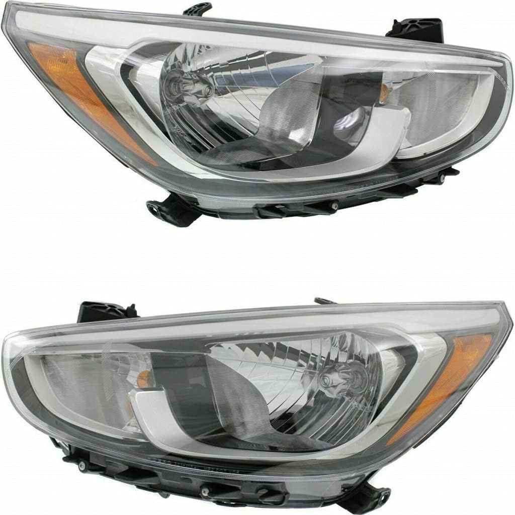 Hyundai Accent Headlight Assembly 2015 2017 Pair Halogen I4024