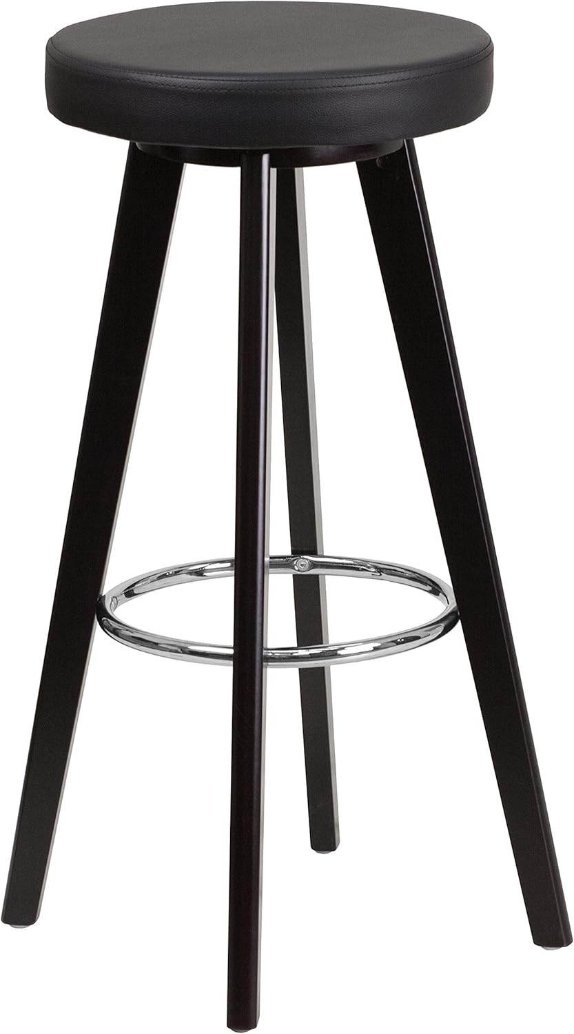 Cappuccino Wood Barstool with Black Vinyl Seat D107