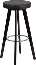 Cappuccino Wood Barstool with Black Vinyl Seat D107