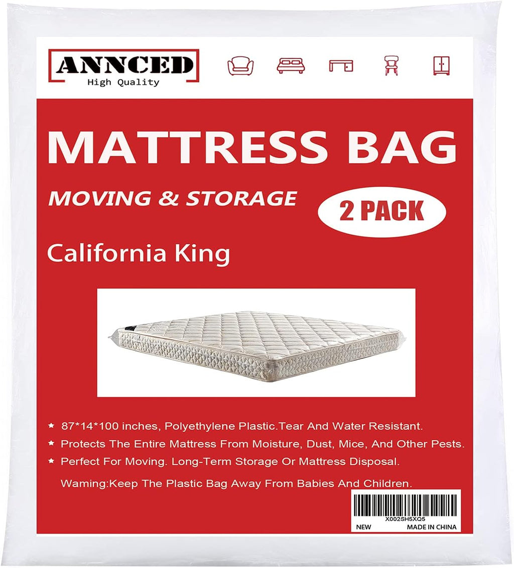 2 Packs 4 mil Thick Polyethylene Mattress Bag, California King N21778