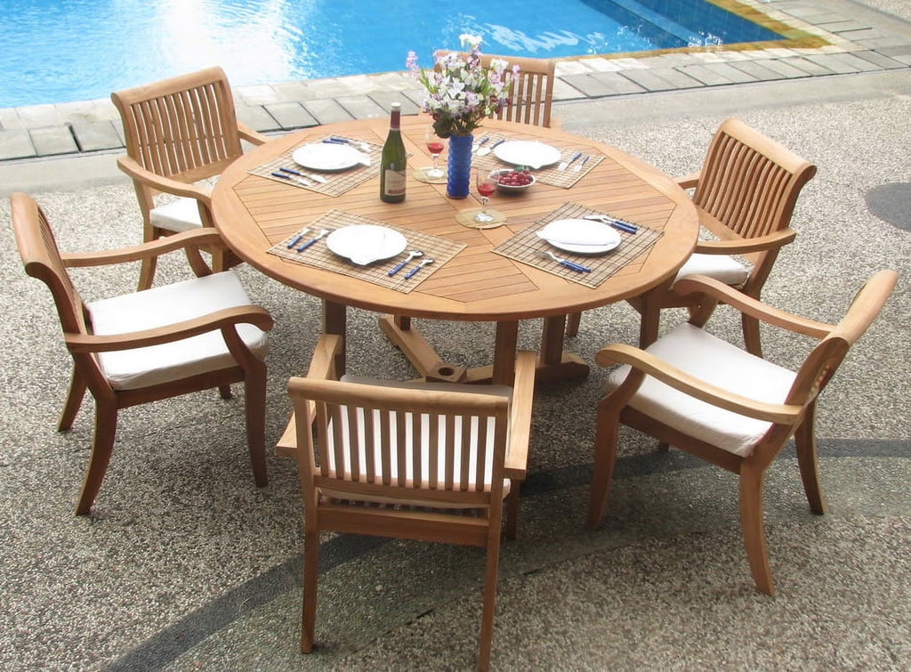 6 Seater 7 Pc Teak Dining Set with 6 Stacking Arm Chairs C6200