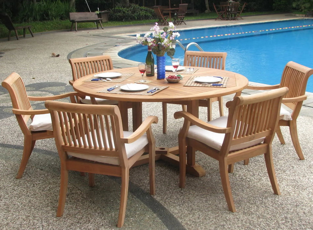 6 Seater 7 Pc Teak Dining Set with 6 Stacking Arm Chairs C6200