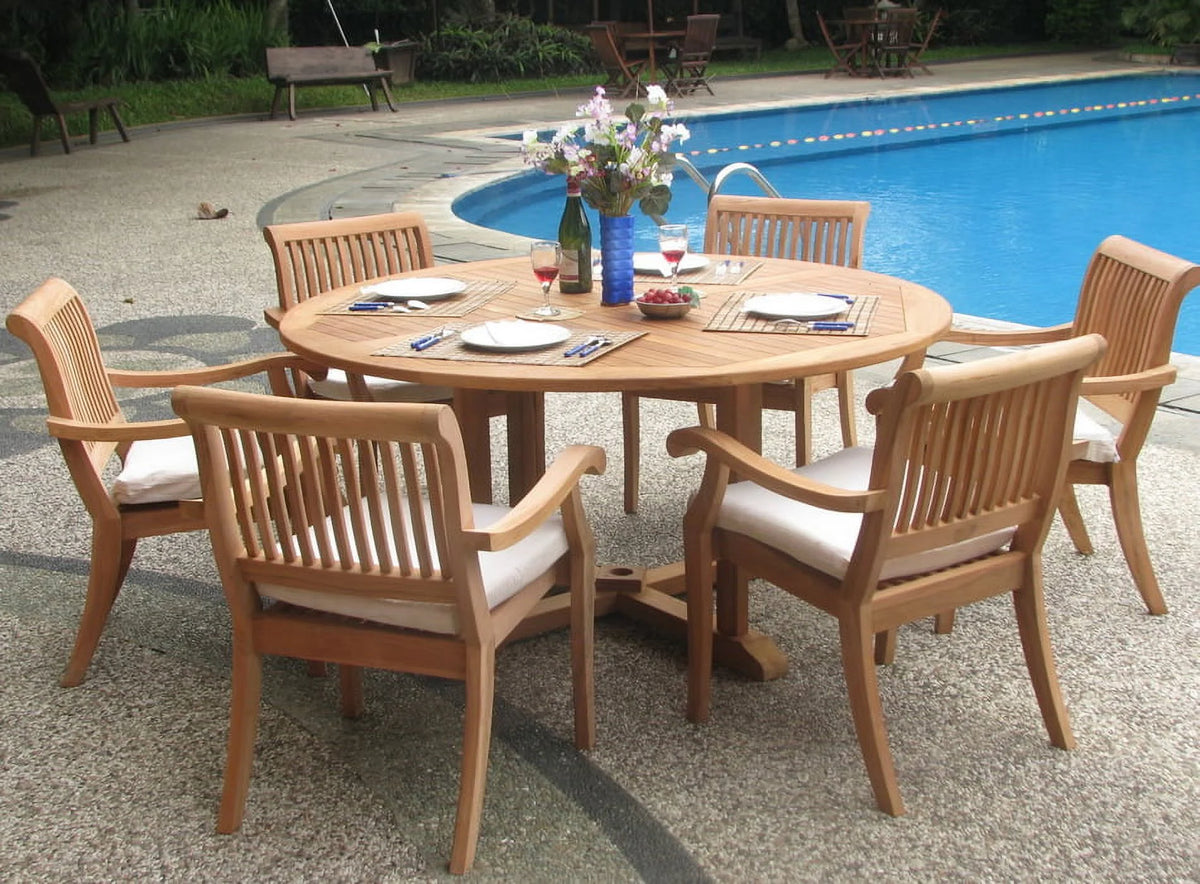 6 Seater 7 Pc Teak Dining Set with 6 Stacking Arm Chairs C6200