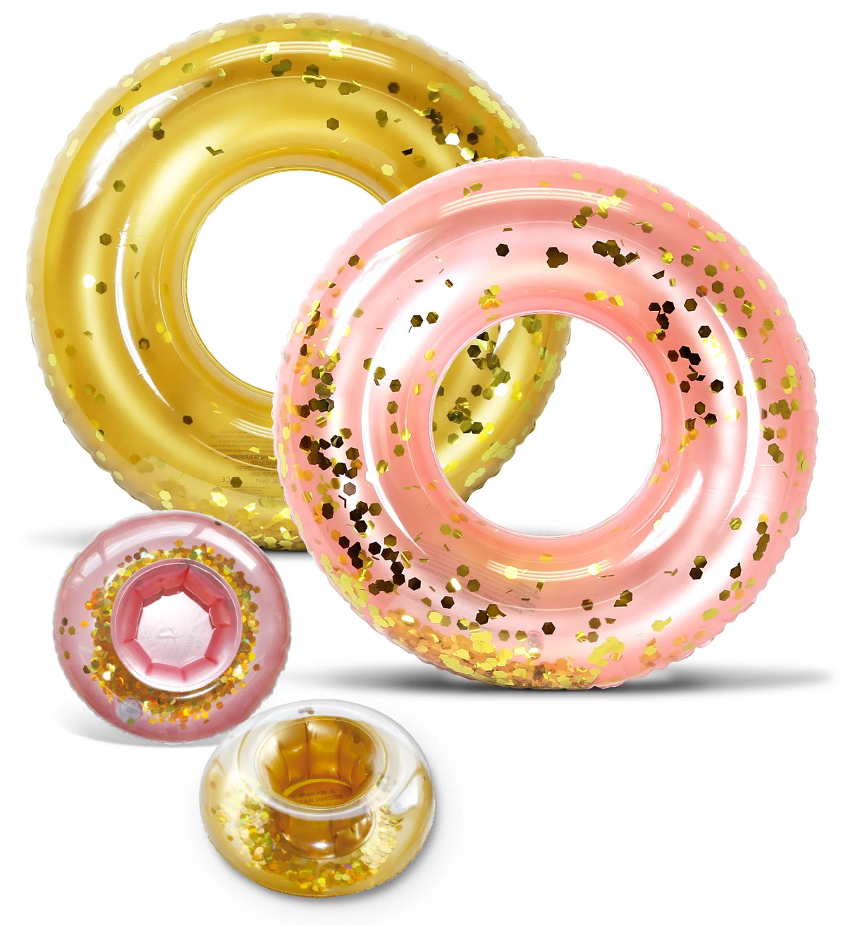 2 Inflatable Pool Swim Rings with 2 Drink Holders Vinyl Flotation Pool Toy E708