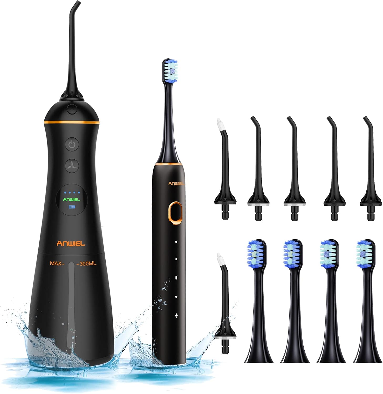 Cordless Water Flosser and Ultrasonic Electric Toothbrush Combo, 6 Jet Tips & 4 Brush Heads, IPX7 Waterproof, Pack of 2 Y549