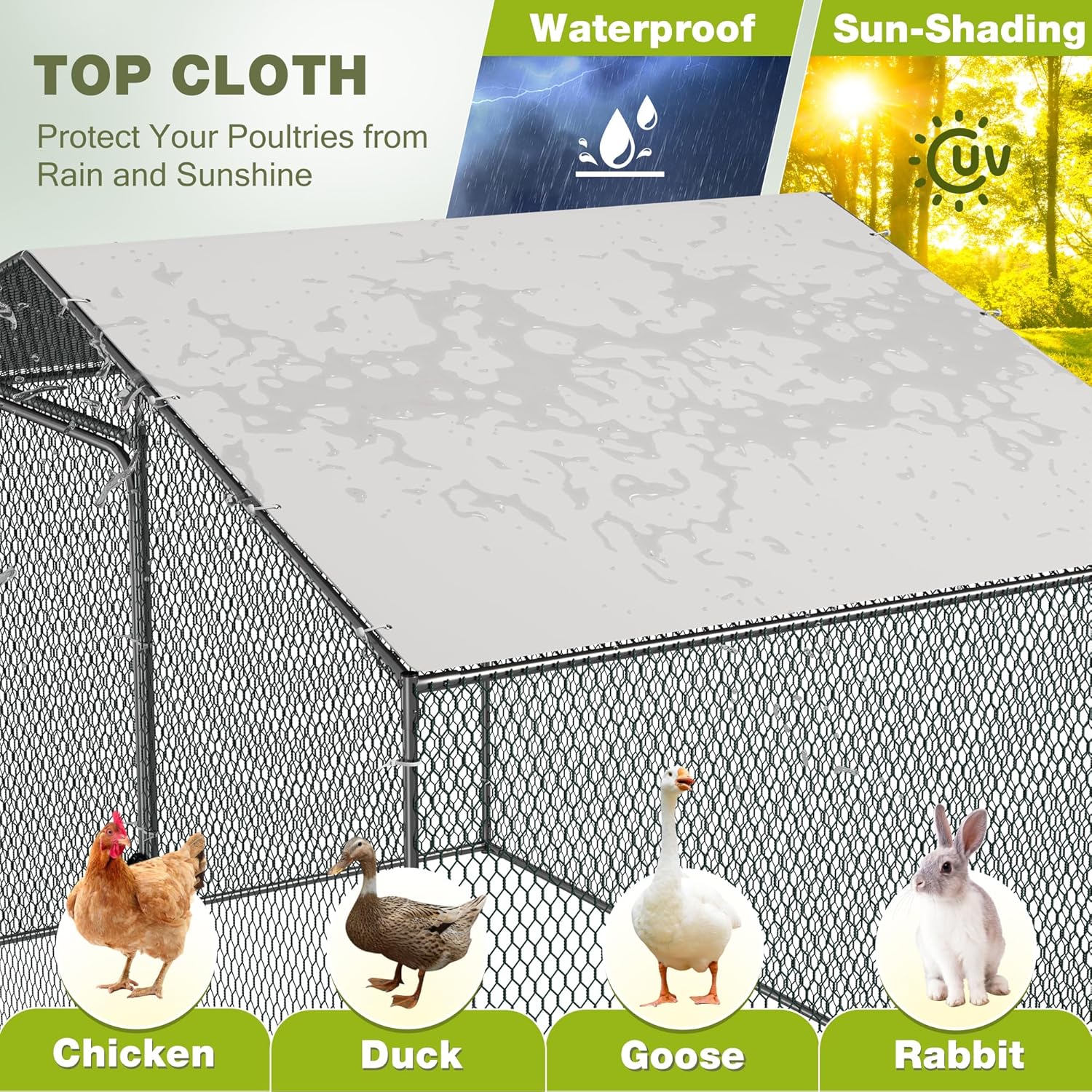 Large Metal Chicken Coop with Water-Resident Cover U8961
