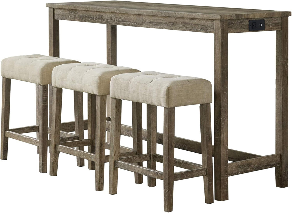 Natural Rustic 4-Piece Bar Set with Table and 3 Stools R258