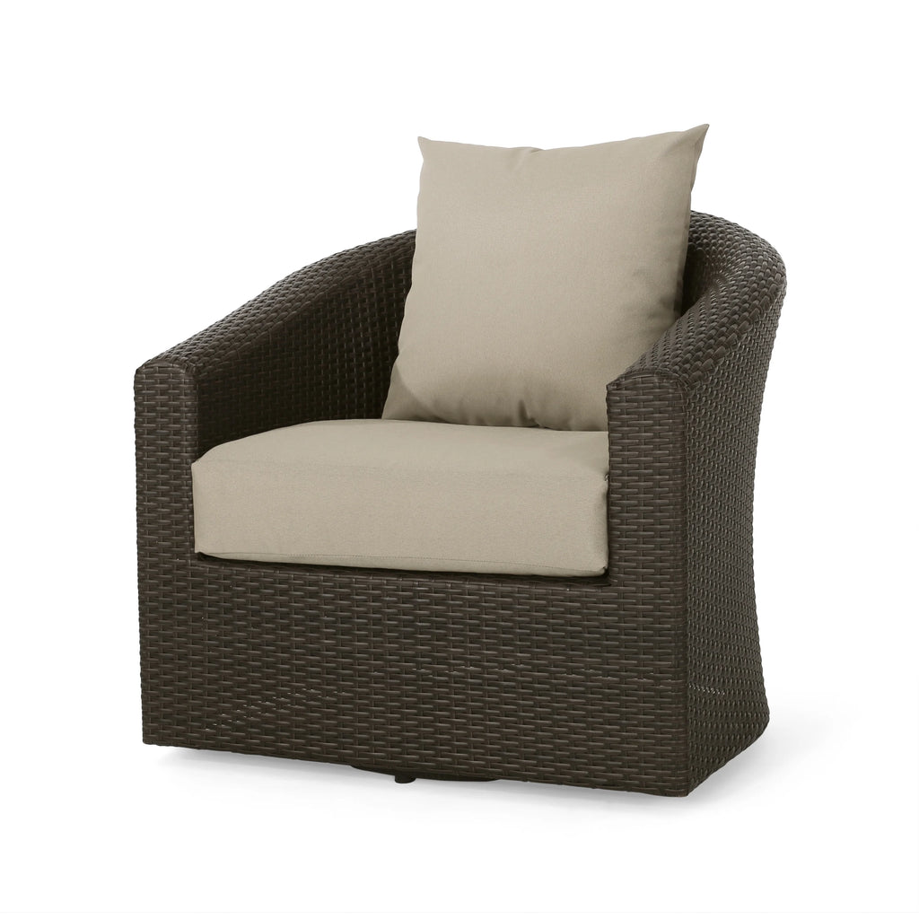 Mixed Brown and Mixed Khaki Wicker Swivel Club Chair E304626