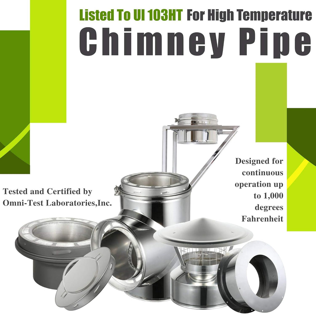Through The Attic Kit with Spark Guard Chimney Cap for 6 Diameter 304 Stainless Steel Class-A Double Wall Chimney Pipe S2523