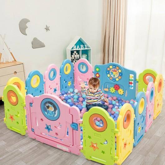 14 Panel Kids Activity Center Baby Playpen with Gate M5260