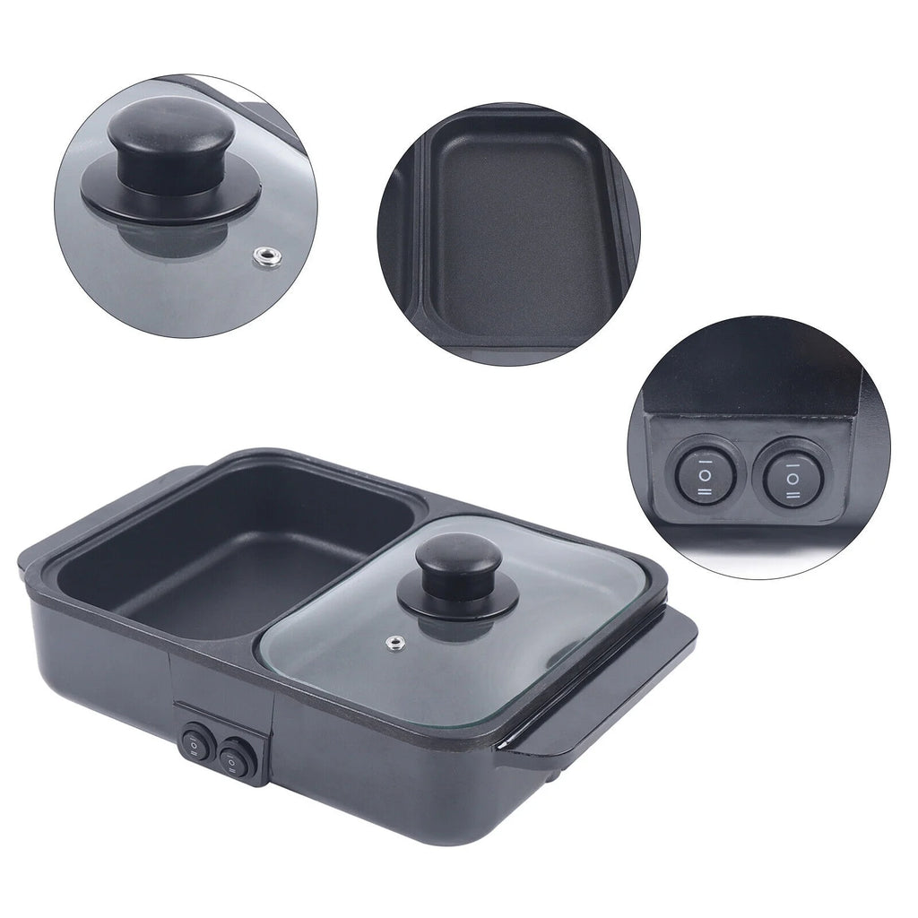 2-in-1 Electric Hot Pot BBQ Grill Smokeless Cooking Pan 1200W R16986