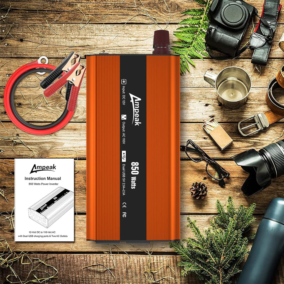 850W Car Power Inverter 12V to 110V 2 USB Ports 2 AC Outlets Pack of 2 N878