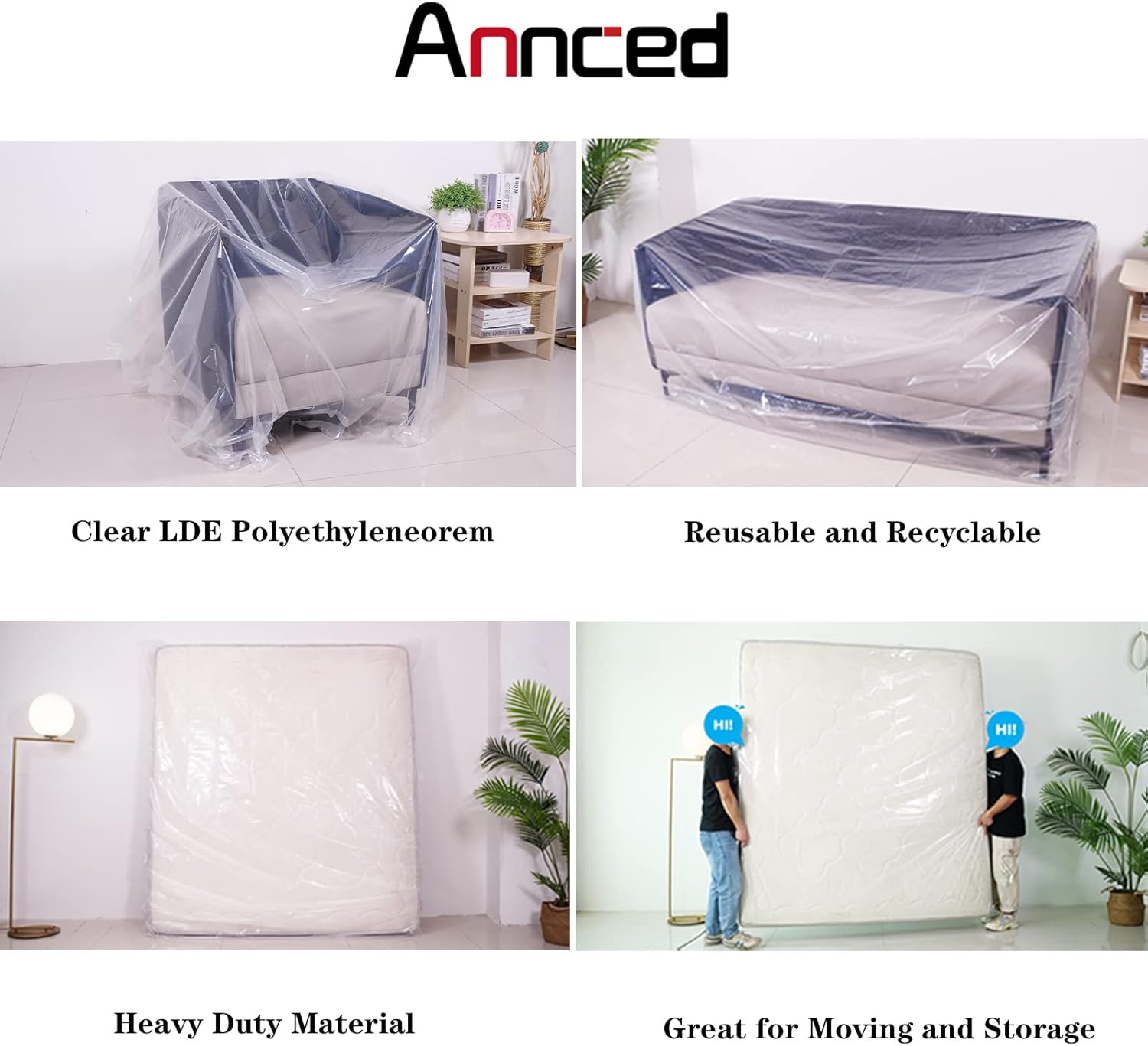 2 Packs 4 mil Thick Polyethylene Mattress Bag, California King N21778
