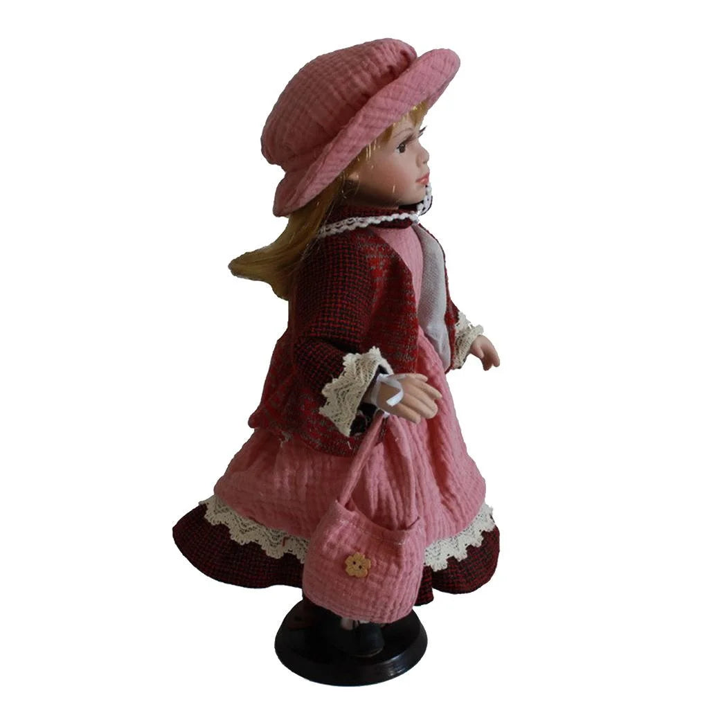 Pink Dress Porcelain Doll with Display Stand O1033