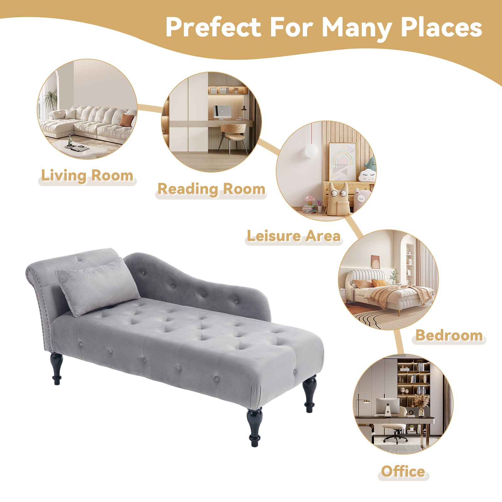 Tufted Velvet Chaise Lounge Chair with Nailhead Trim U467