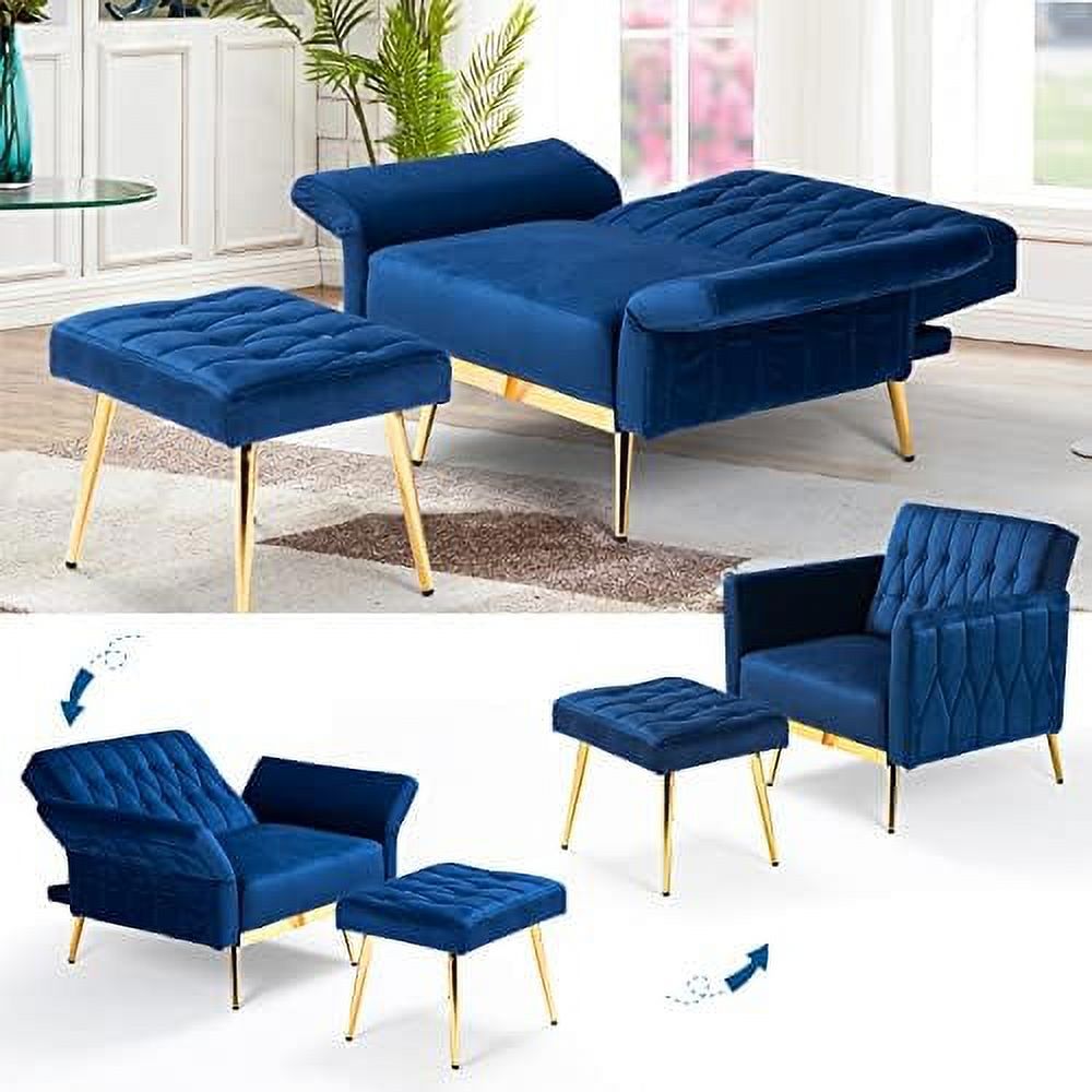 Pink Velvet Accent Chair with Ottoman and Pillow Q5654