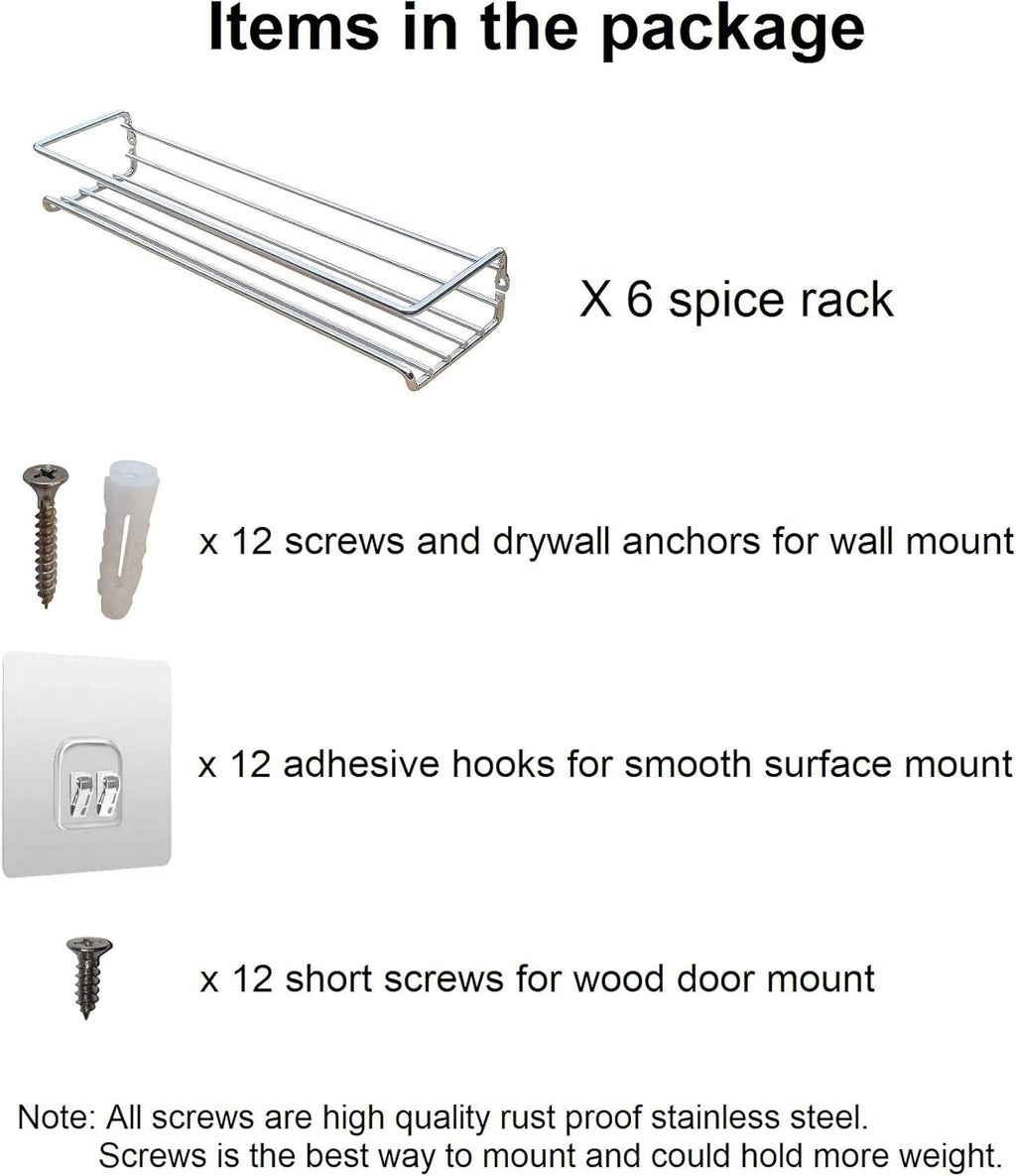 6 Pack Wall Mount Spice Rack Organizer for Cabinet, 12 x 3 x 3 inches U1833