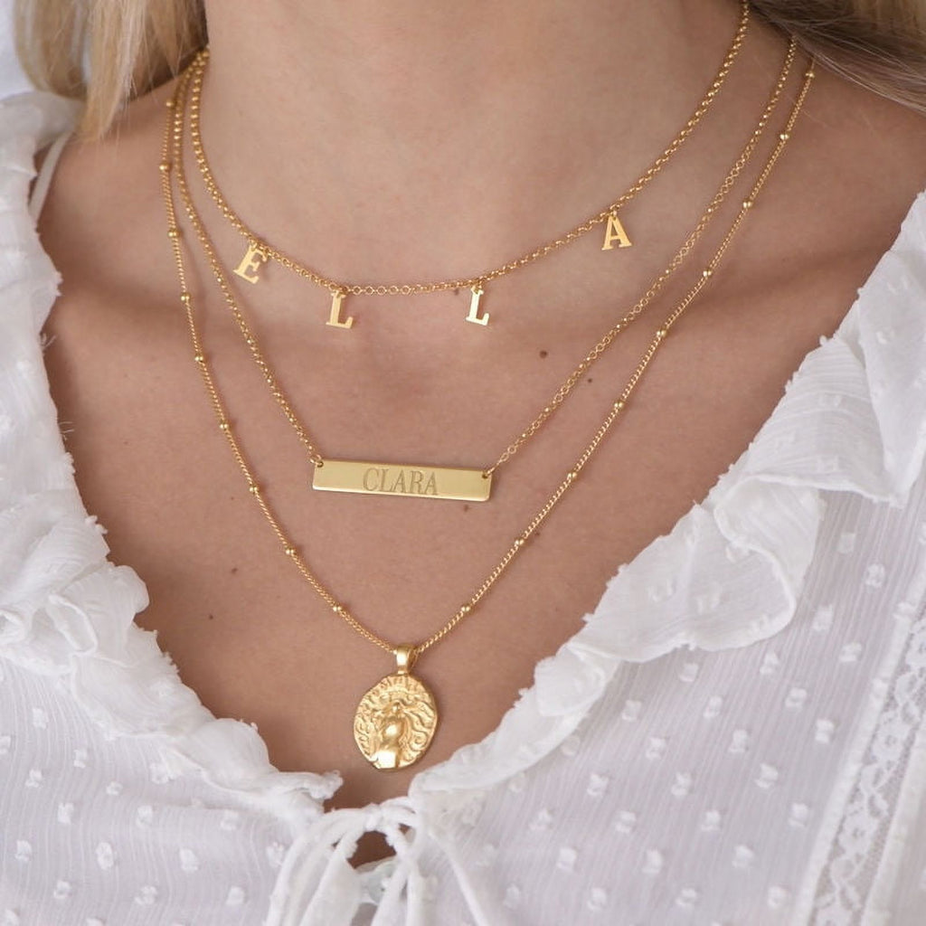 18k Gold Plated Silver Bar Name Necklace with 16'' + 2" Chain K649