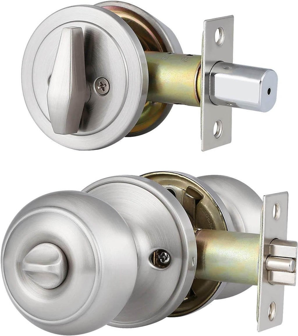 4 Pack Satin Nickel Entry Door Knob and Single Cylinder Deadbolt Combo Pack H28330