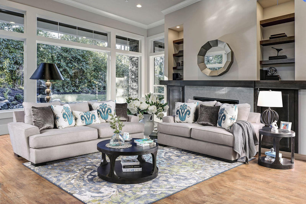 Gray & Silver Chenille Sofa and Loveseat Y973