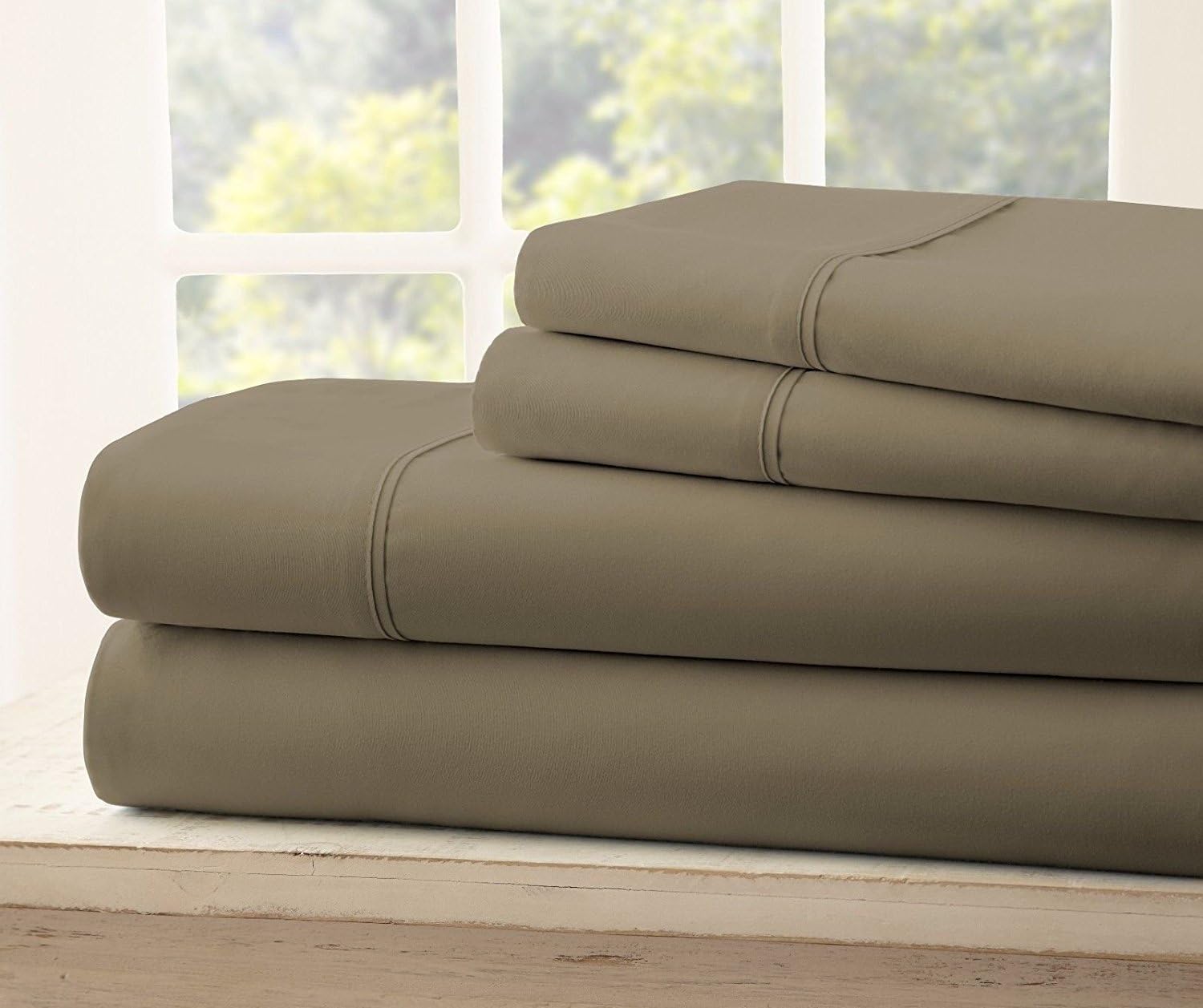 Split Cal King 1900 Egyptian Cotton Bamboo Bed Sheet Set with 2 Fitted, 1 Flat and 2 King Pillowcases D62699