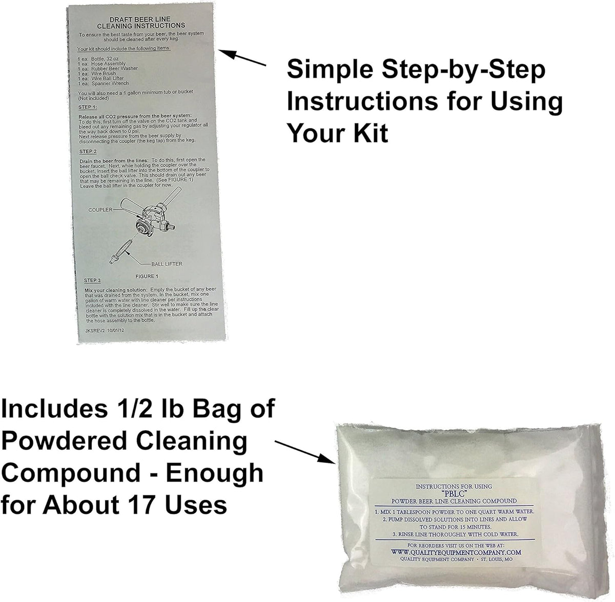 Beer Line Cleaning Kit with Powder Cleaning Compound Pack of 2 W884