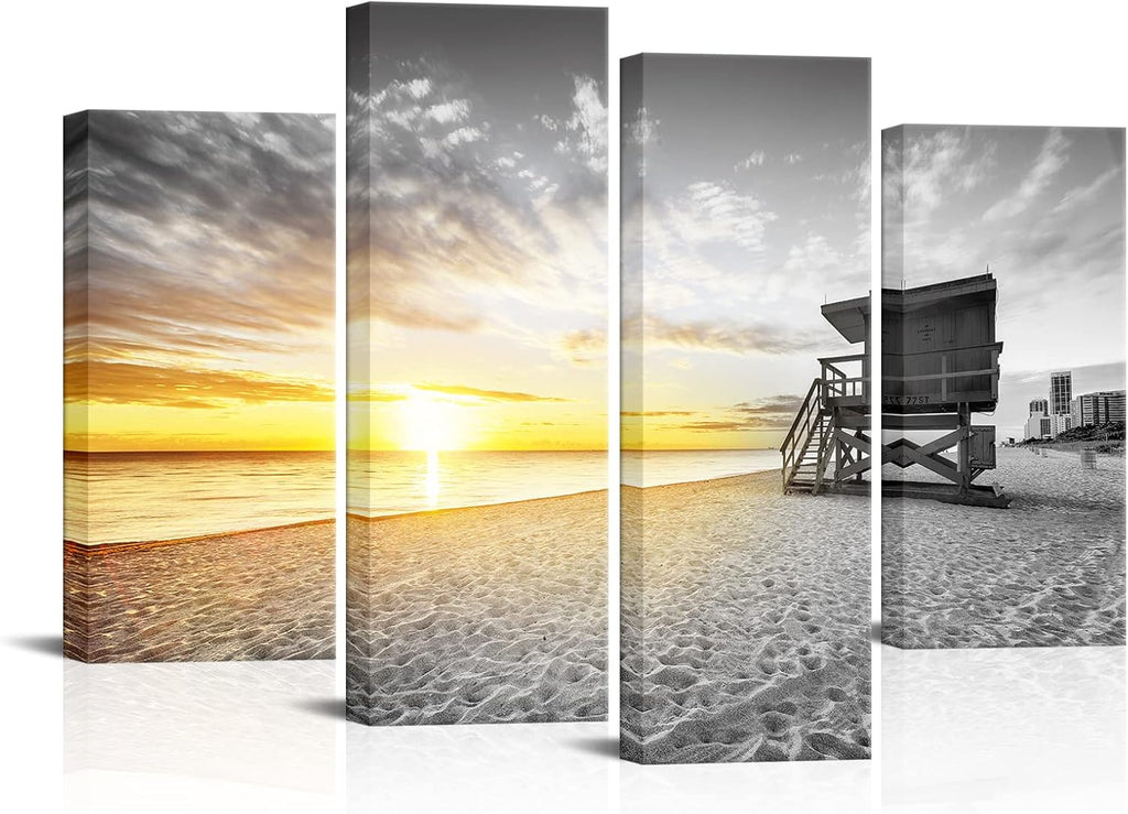 4 Pieces Beach Wall Art Canvas Print Framed B845314