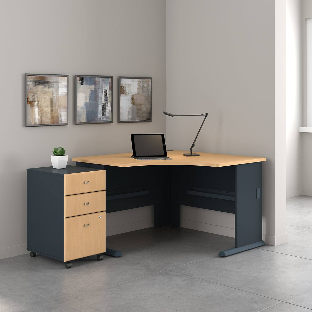 48 in. Corner Desk with Mobile File Cabinet - Beech X200