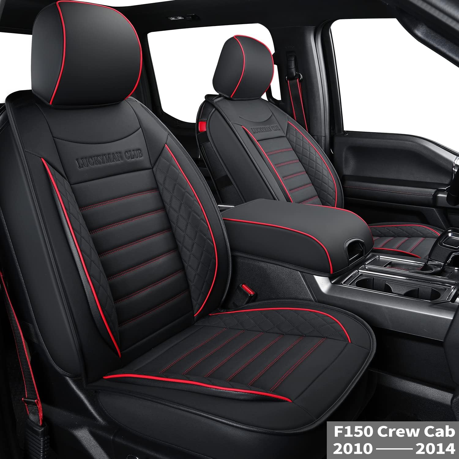 F150 Crew Cab Seat Covers with Faux Leather (Black & Red) V55737