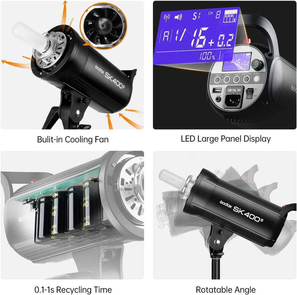 2-Pack 800Ws Photo Studio Strobe Flash Monolight Kit with Light Stands, Reflectors, Barndoor Kits P20211