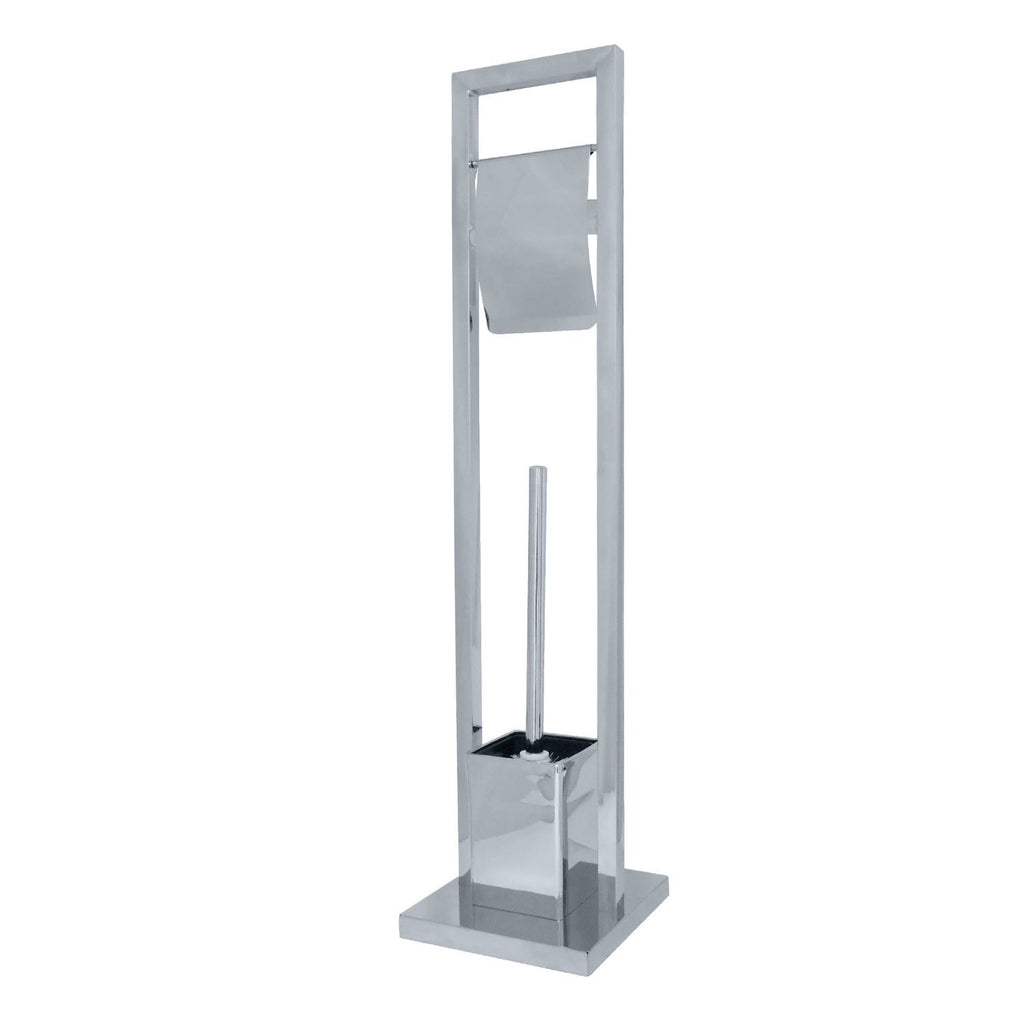 Polished Chrome Pedestal Toilet Paper Holder with Toilet Brush Holder F72429
