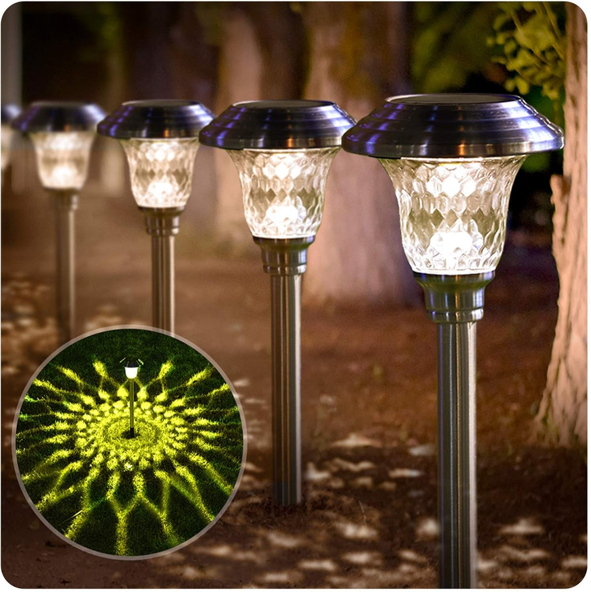 8 Pack Solar Pathway Lights Outdoor Garden Stake Glass Stainless Steel IP65 Waterproof Black A77240