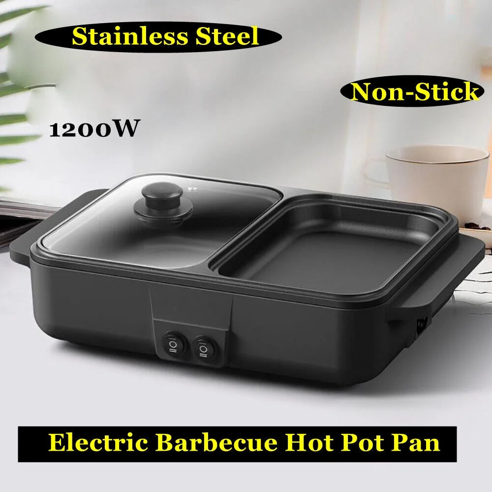 2-in-1 Electric Hot Pot BBQ Grill Smokeless Cooking Pan 1200W R16986