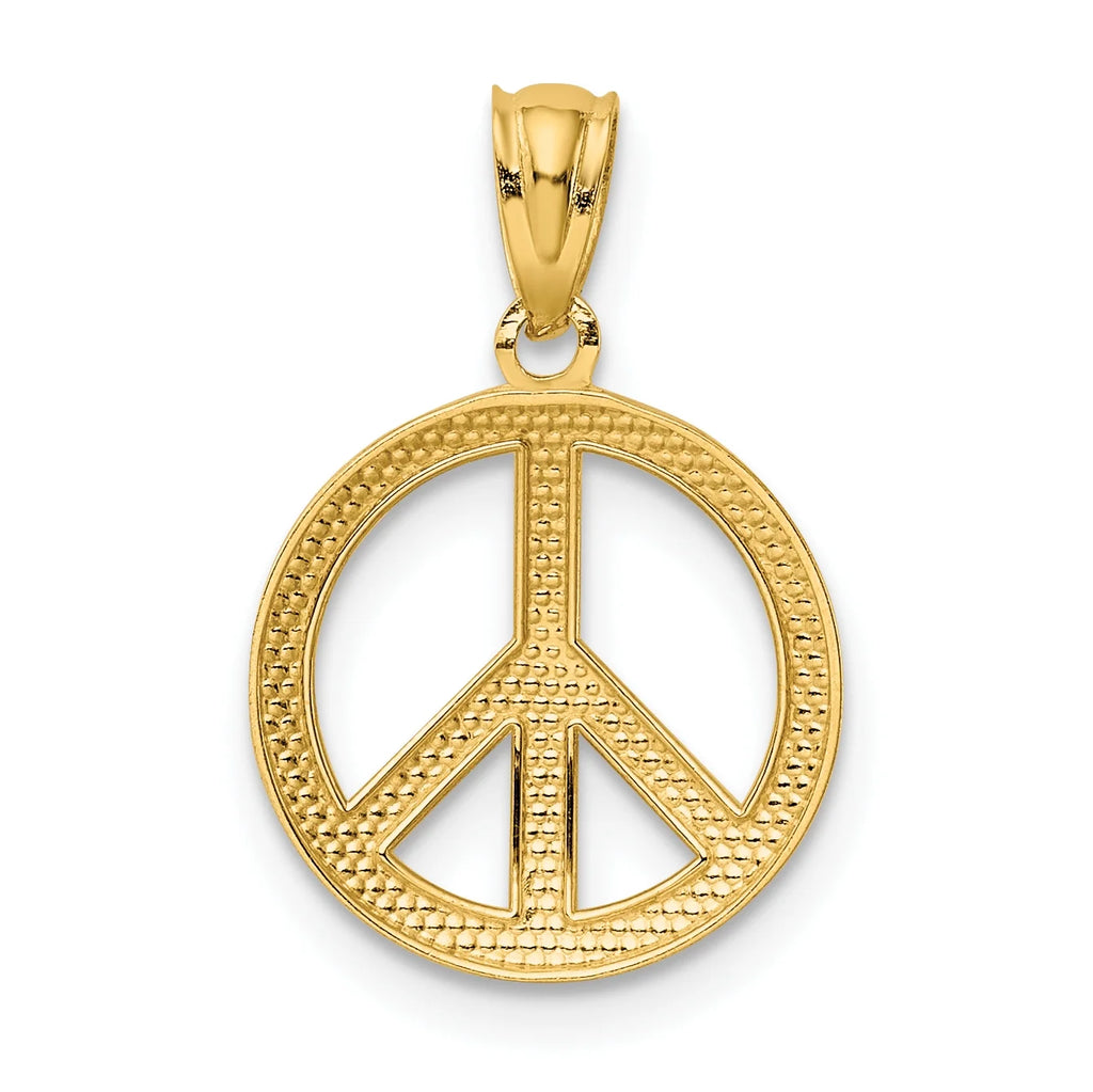 10K Yellow Gold Polished Peace Sign Circle Pendant Charm Y44024