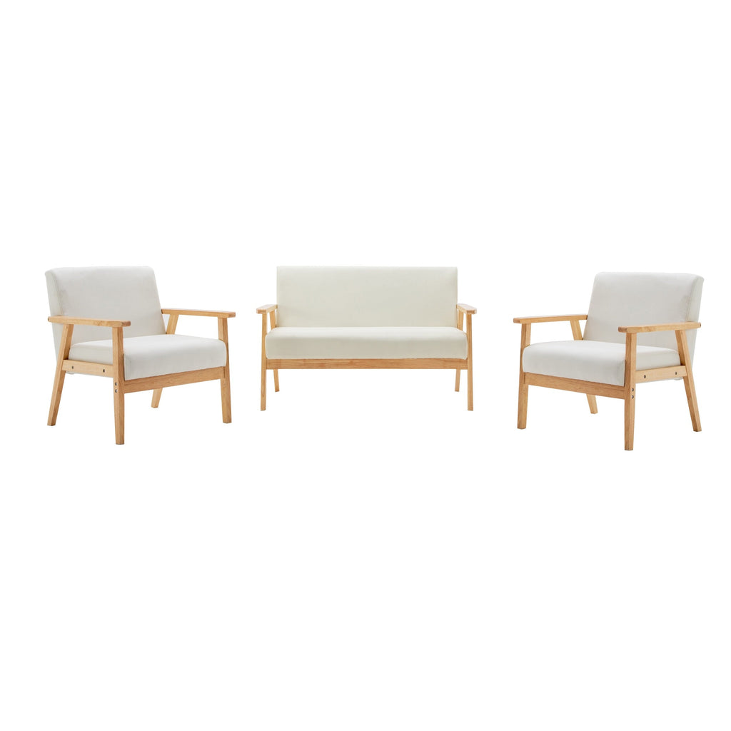 3 Piece Loveseat and Chair Set, Ivory Fabric, Espresso Wood Frame Z600269