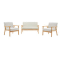 3 Piece Loveseat and Chair Set, Ivory Fabric, Espresso Wood Frame Z600269