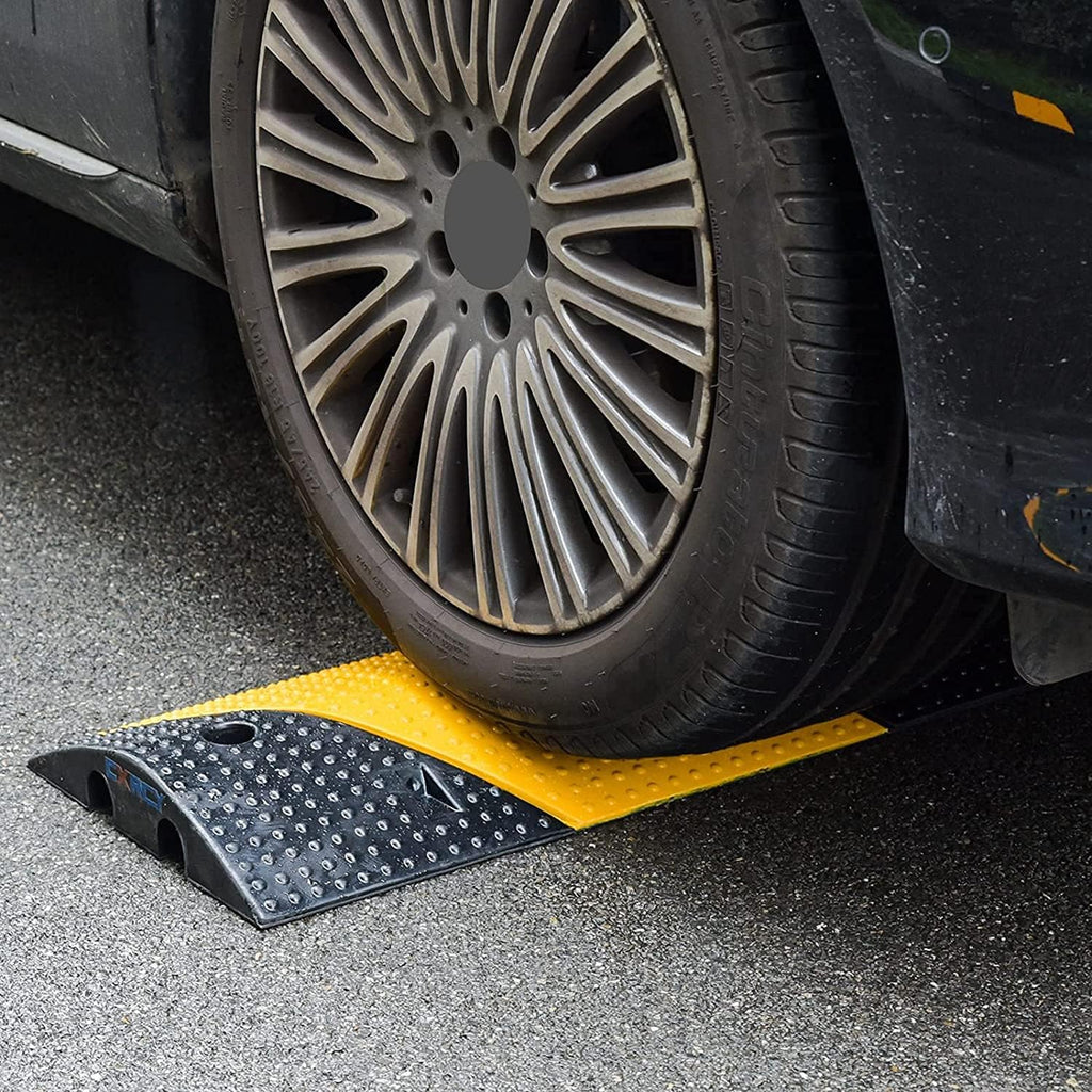 Rubber Speed Bumps 1 Pack 2-Channel 3FT Modular Traffic Driveway Speed Bump Heavy Duty Cable Protector Ramp with 3 Bolts ( 39.4 x 12 W x 2.4 H) Pack of 2 G849335
