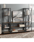 3 Piece Rustic Industrial Bookcase Set Light Brown G53218