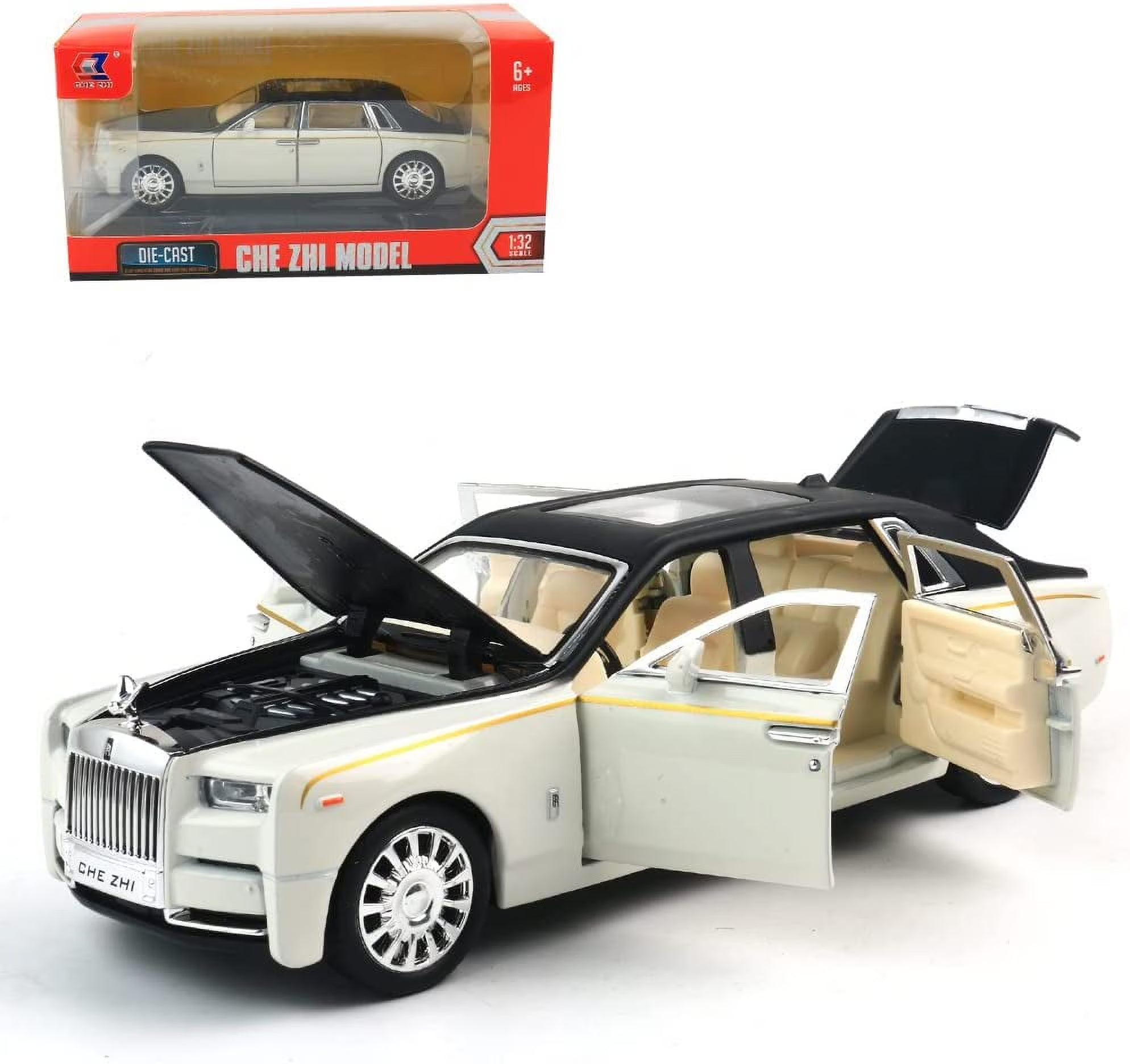 Diecast Cars 1:32 Scale Rolls-Royce Phantom Model Car, Zinc Alloy Pull Back Toy Car with Sound and Light I42776