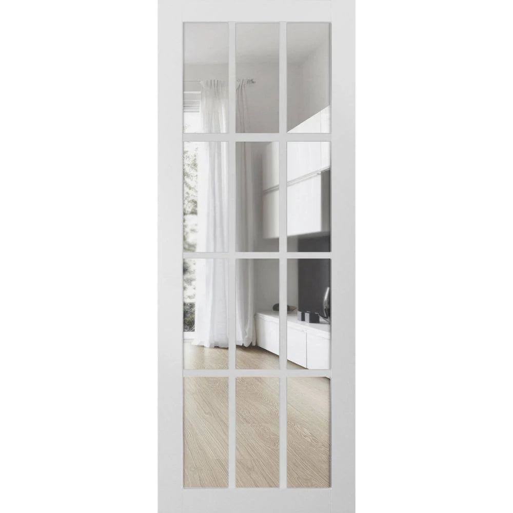 Matte White Slab Barn Door Panel Clear Glass 12 Lites 32 x 84 Inches O578