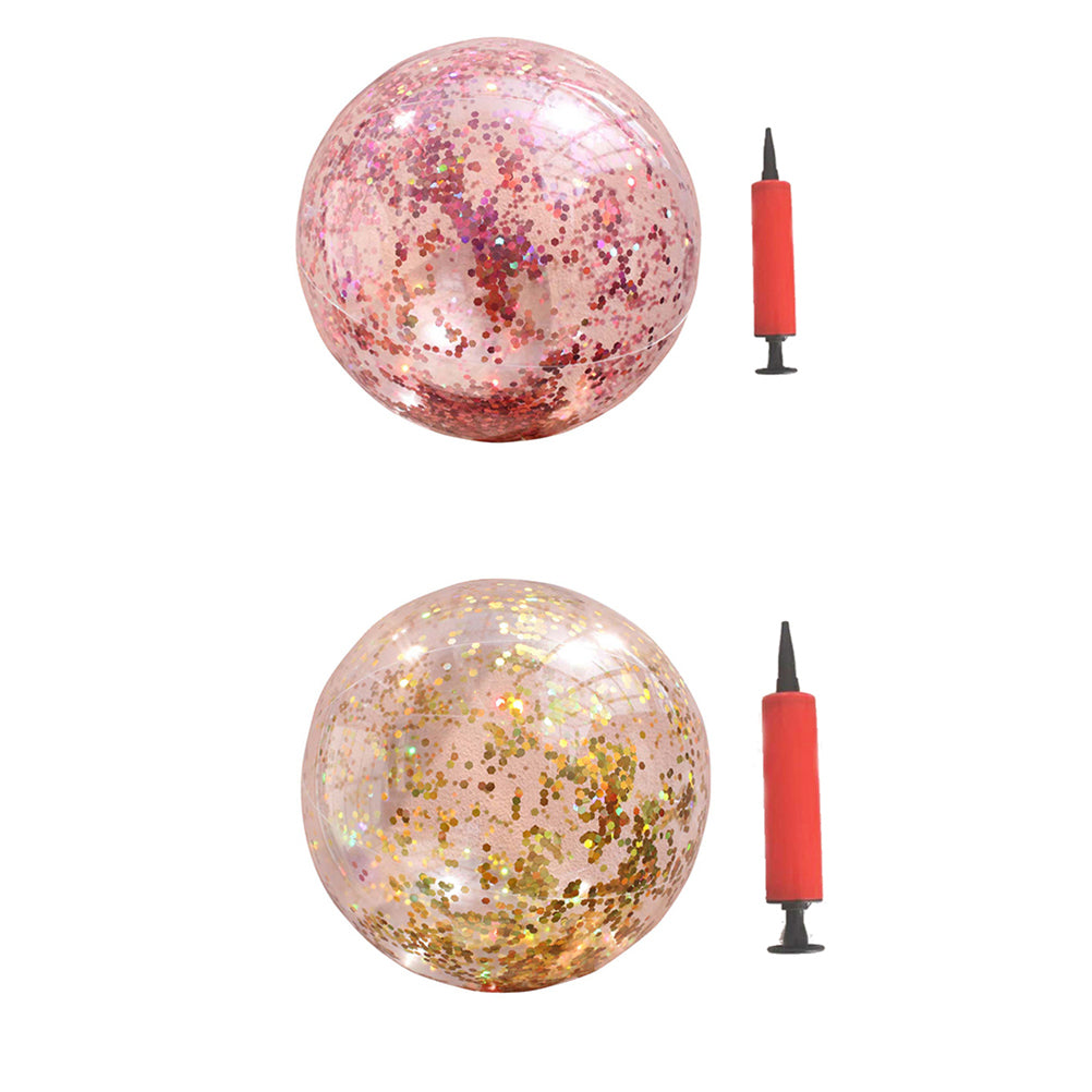 2pcs Glitter Sequin Beach Balls Inflatable PVC Ball Toys with Pumps I9889